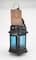 10" Black Moroccan Style Hanging Candle Lantern with Etched Blue Glass
